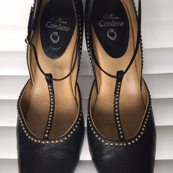 Calleen Cordero Hand Made Black Heels Brass Studs - Picture 6 of 6